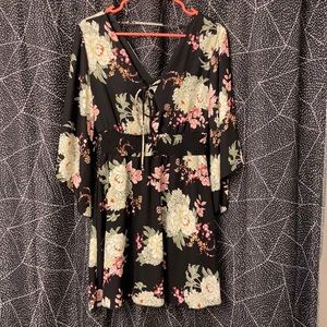 Maurices black floral bell sleeve dress size S